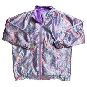 RAFAEL S SMALL SATIN WINDBREAKER JACKET REVERSIBLE PURPLE FLORAL FLOWER TRACK